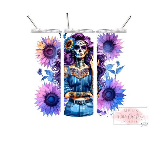 Sublimation Print Tumbler Wrap - Tatts & Purple Flowers