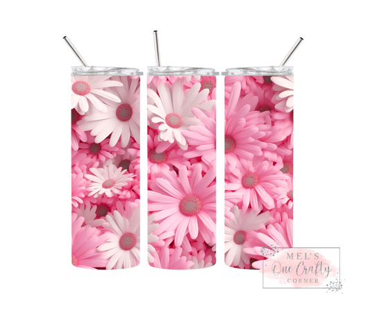 Sublimation Print Tumbler - Pink & White Daisy