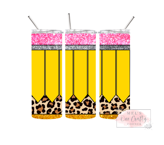 Sublimation Print Tumbler Wrap - Teacher Leopard Pencil