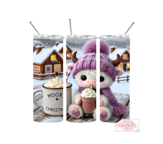 Sublimation Print Tumbler Wrap - White Highland Christmas