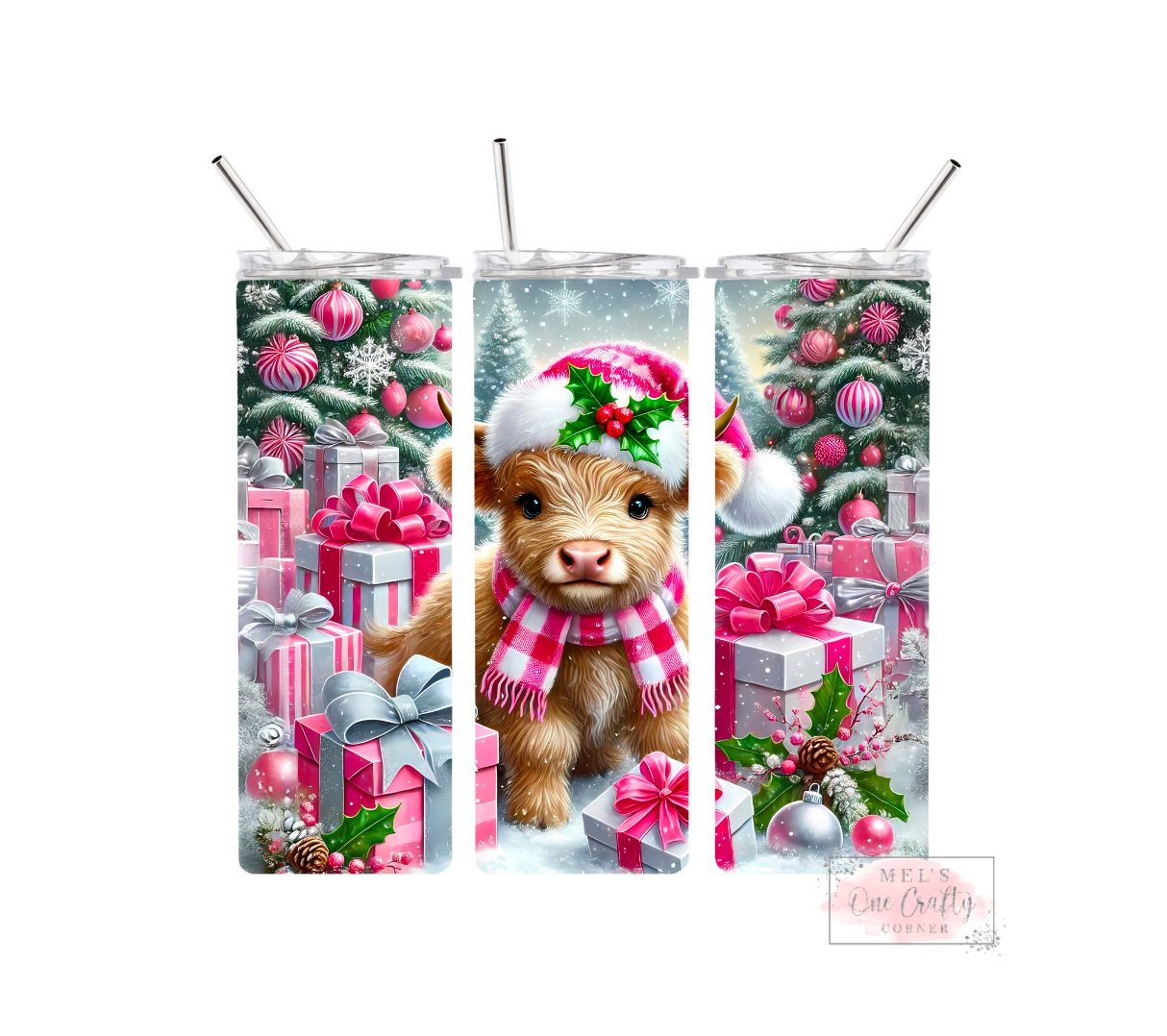 Sublimation Print Tumbler - Pink Merry Highland