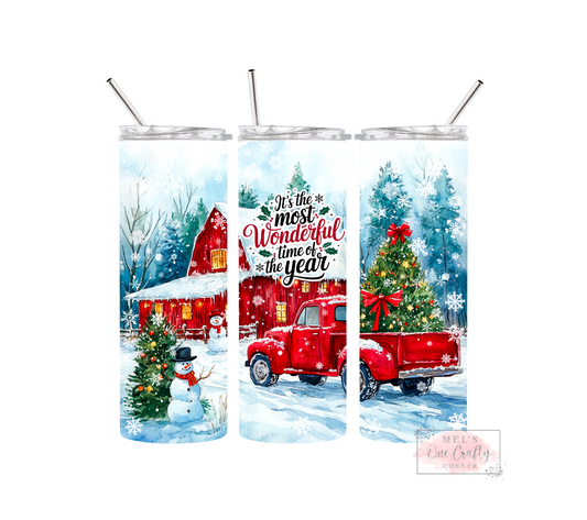 Sublimation Print Tumbler Wrap - Red Christmas Truck