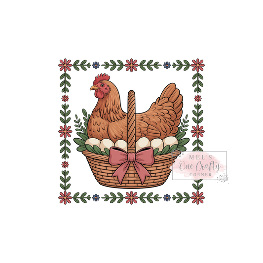Vintage Hen Basket - DTF Transfer