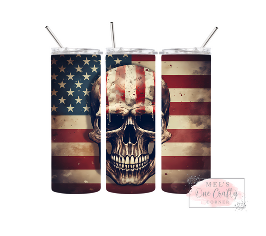 Sublimation Print Tumbler - American Flag Skull