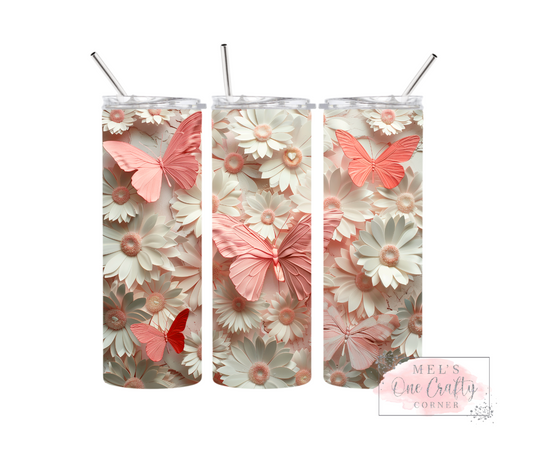 Sublimation Print Tumbler - Soft Pink Butterfly