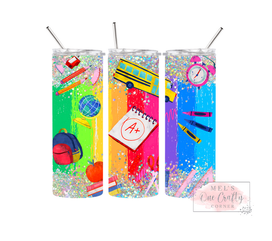 Sublimation Print Tumbler Wrap - Colorful School Glitter