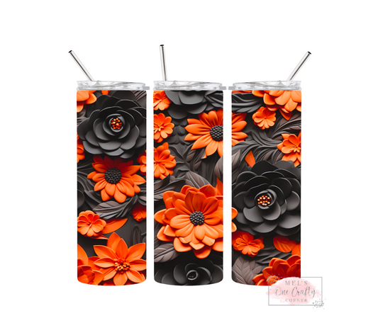 Black & Orange Floral Tumbler