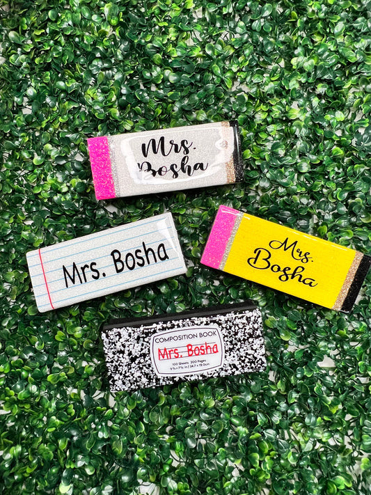 White Pencil Personalized Glitter Eraser
