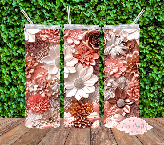 3D Rose Gold Floral Tumbler