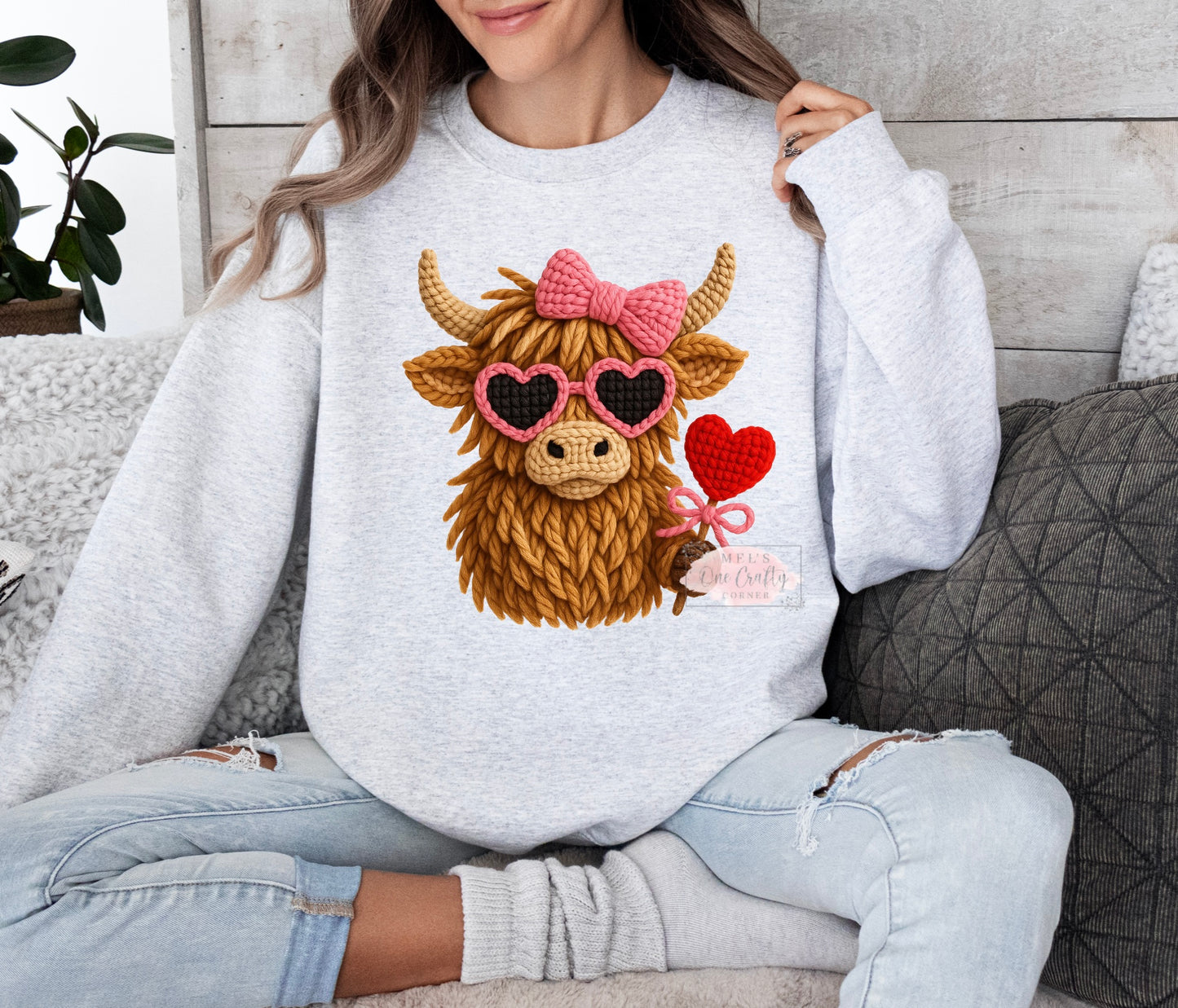 Faux Yarn Highland Crew Neck Sweater