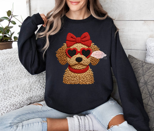Faux Yarn Puppy Crew Neck Sweatshirt
