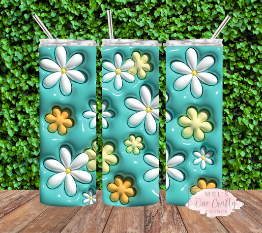 Sublimation Print Tumbler Wrap - 3D Teal Daisy