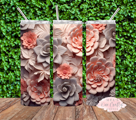 3D Peach Floral Tumbler