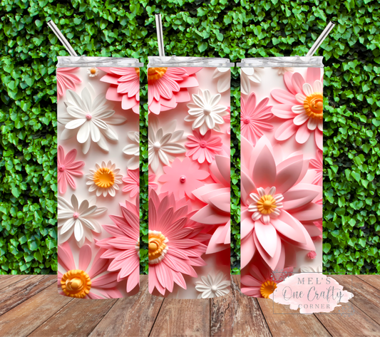 3D Pink Floral Tumbler