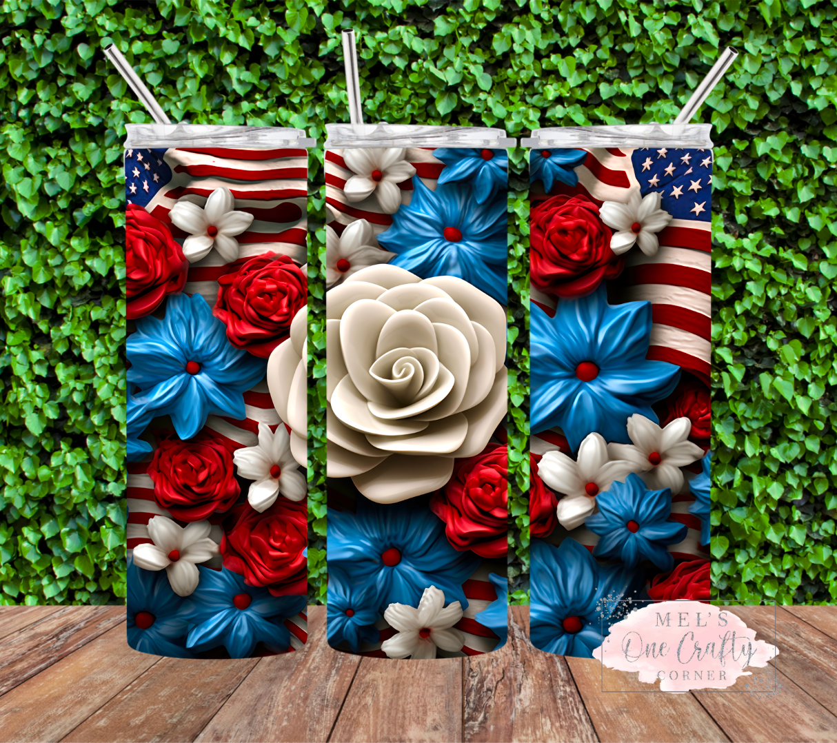 3D American Flowers Tumbler