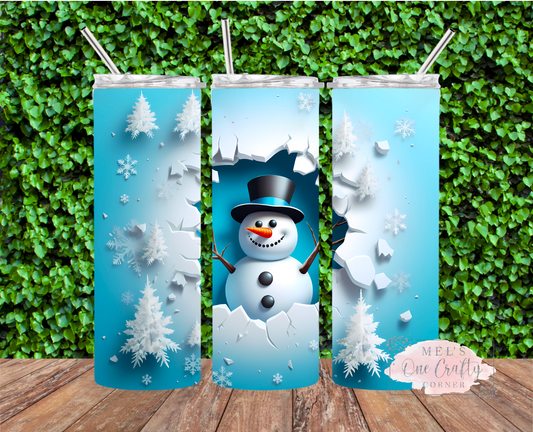 Sublimation Print Tumbler Wrap -  Blue Snowman