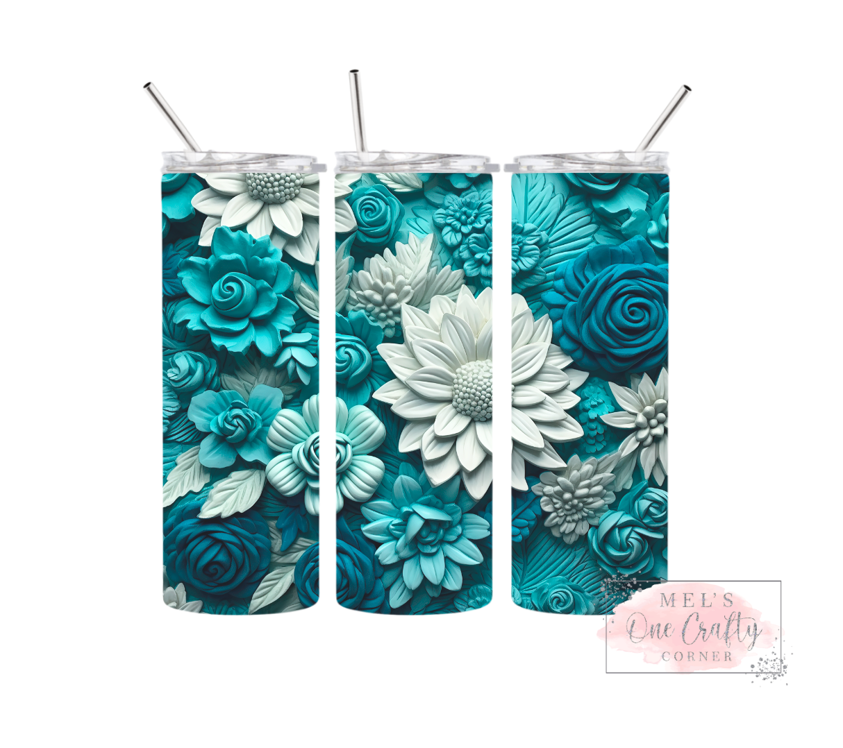 Aqua Floral Tumbler