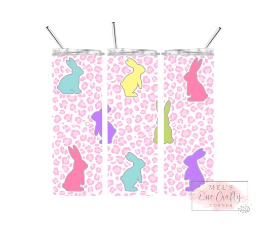 Sublimation Print Tumbler Wrap - Pink Leopard Bunnies