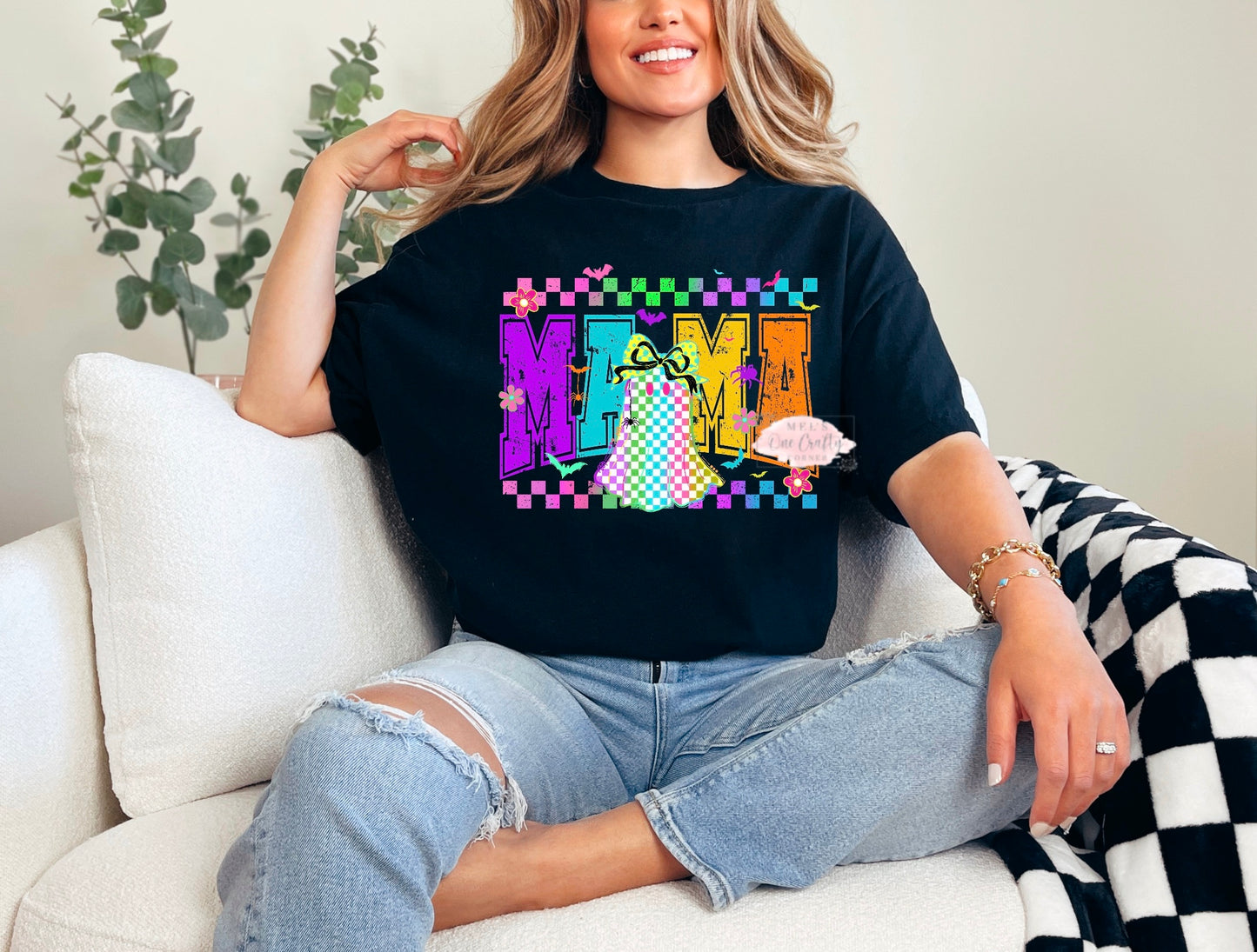 Unisex Glow in the Dark Mama Checkered Ghost Shirt