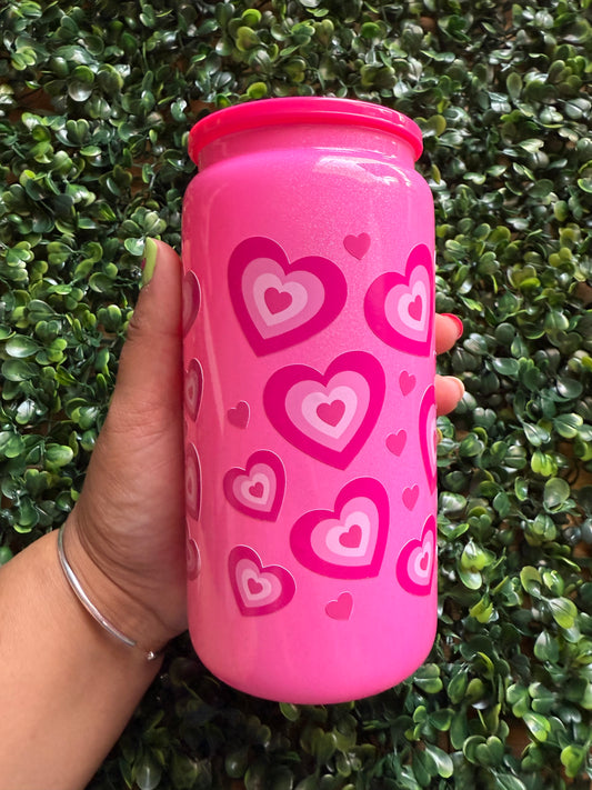DISCOUNTED Glass Can - Pink Hearts