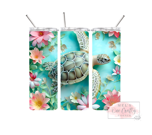 Sublimation Print Tumbler Wrap - Floral Turtle