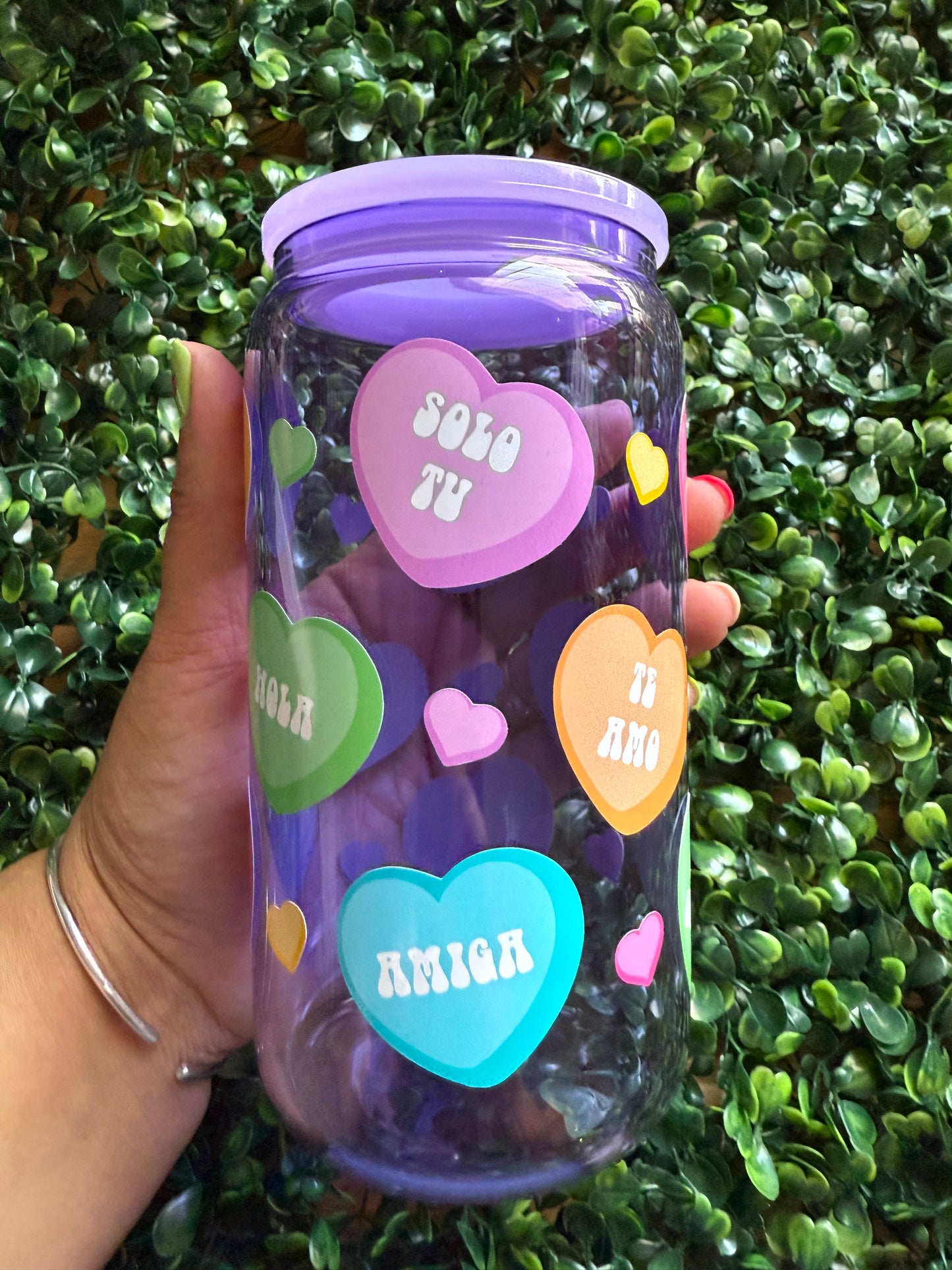 DISCOUNTED Glass Can - Purple Spanish Hearts