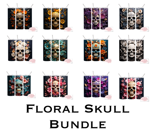 Sublimation Print Tumbler Wrap - Floral Skull Bundle (12 prints)