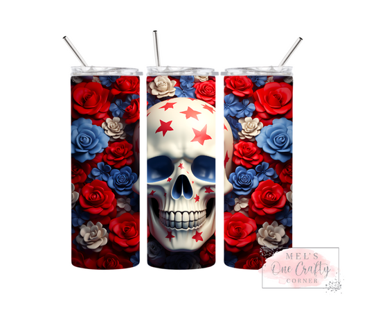 Sublimation Print Tumbler - Red White Blue Skull