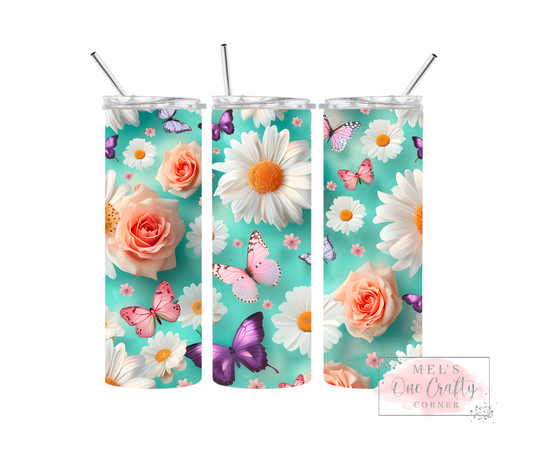 Sublimation Print Tumbler Wrap - Teal Butterfly