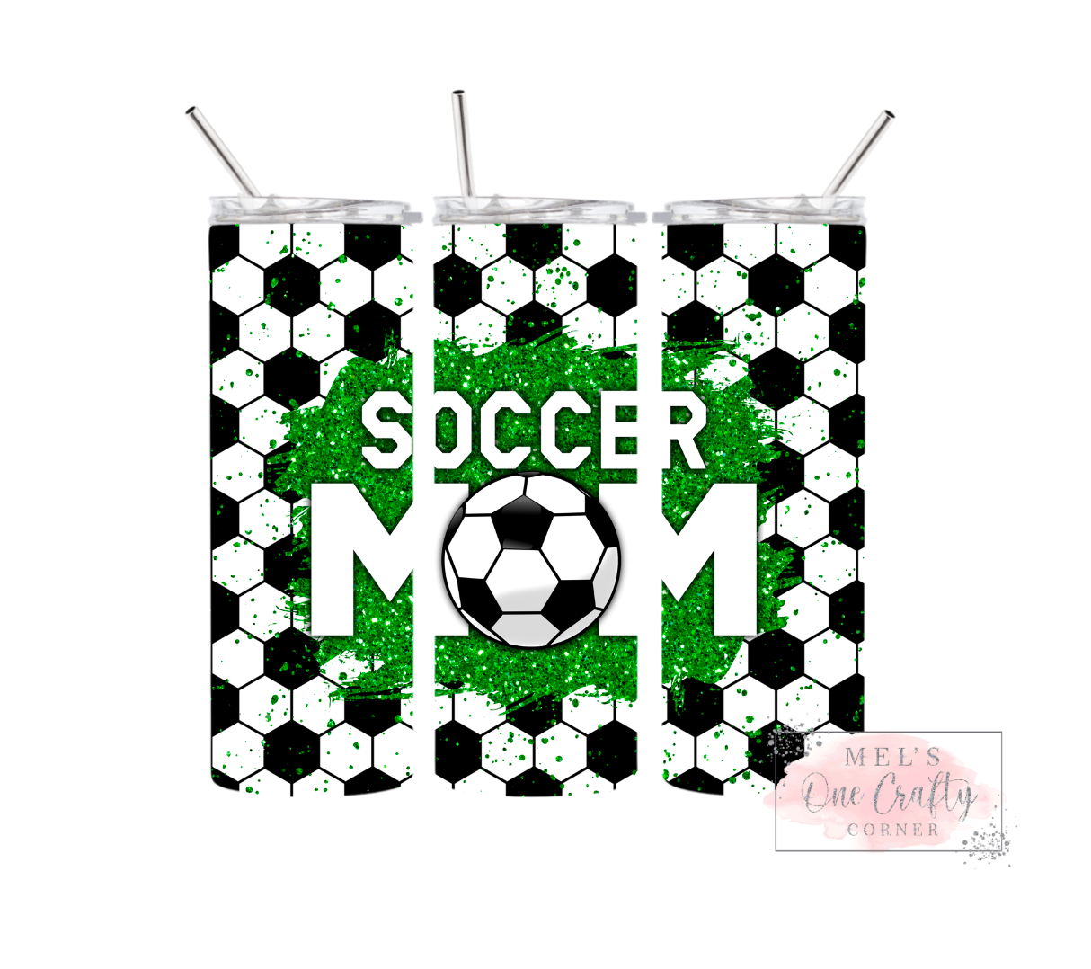 Sublimation Print Tumbler - Soccer Mom Green Glitter