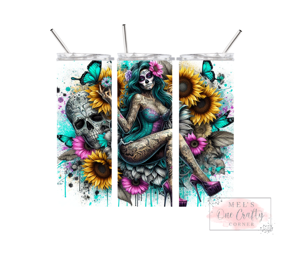 Sublimation Print Tumbler - Tatts & Sunflowers