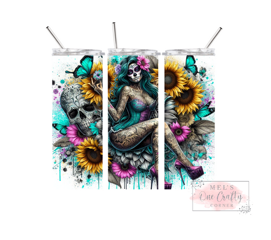 Sublimation Print Tumbler - Tatts & Sunflowers