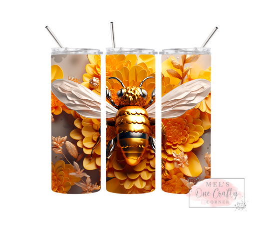 Sublimation Print Tumbler - Gold Bee