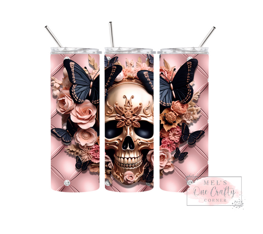 Sublimation Print Tumbler - Rose Gold Skull