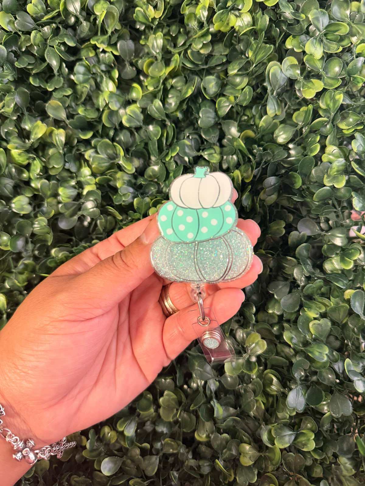 Teal Pumpkin Stack Badge Reel