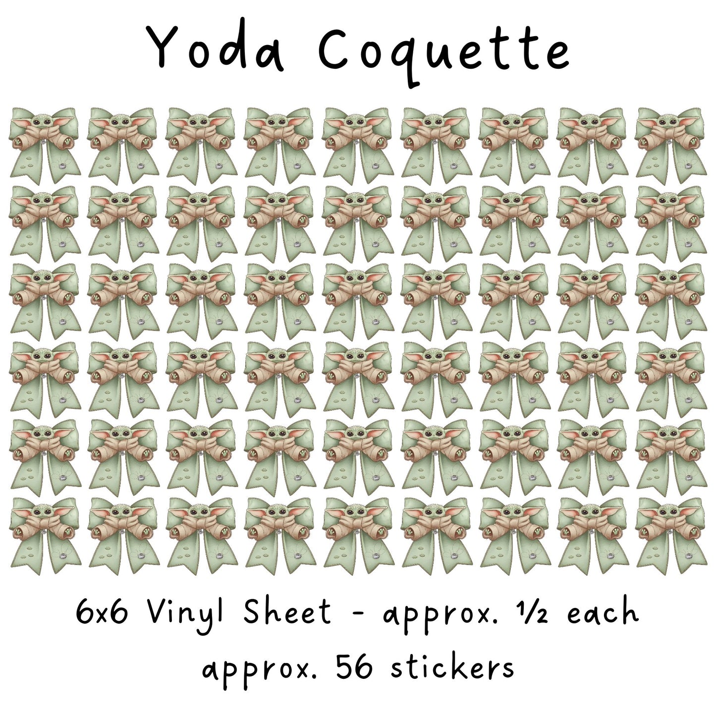 6x6 Vinyl Sheet - Yoda Coquette (individual stickers)