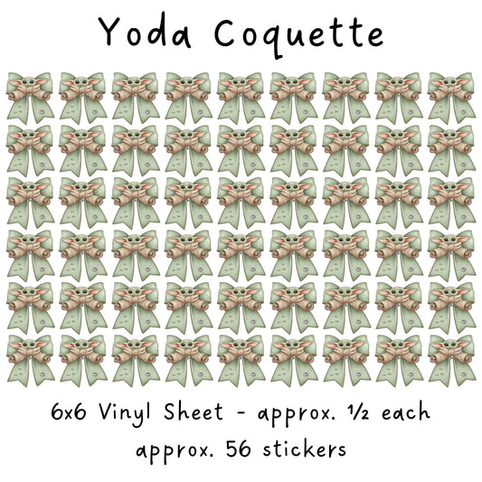 6x6 Vinyl Sheet - Yoda Coquette (individual stickers)