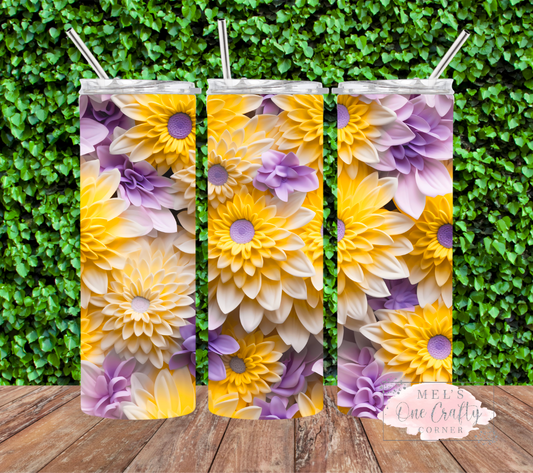 3D Purple Yellow Floral Tumbler