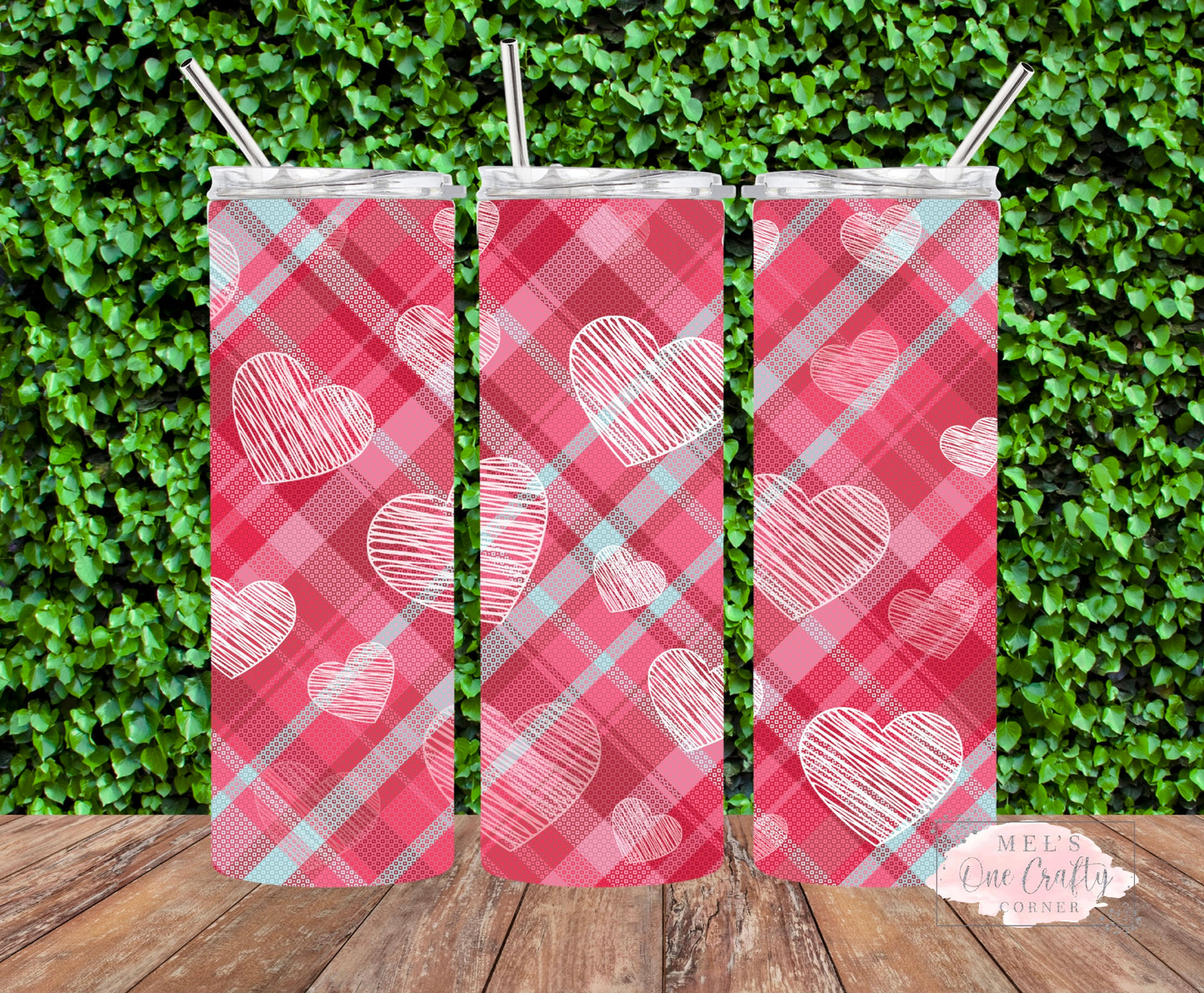 Sublimation Print Tumbler Wrap - Plaid Hearts