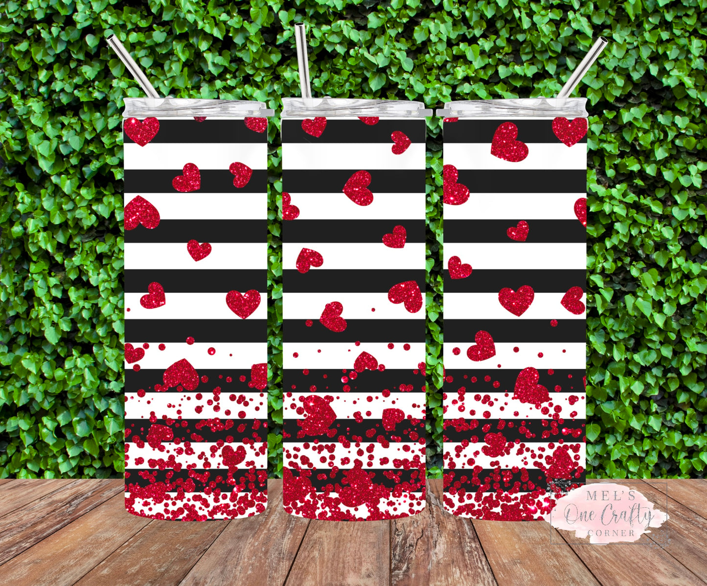 Sublimation Print Tumbler Wrap - Striped Red Hearts