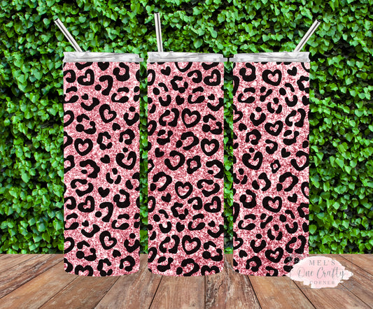 Sublimation Print Tumbler Wrap - Pink Leopard Hearts