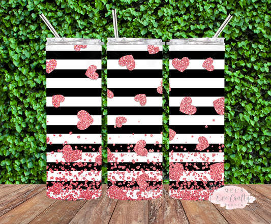 Striped Pink Hearts Tumbler