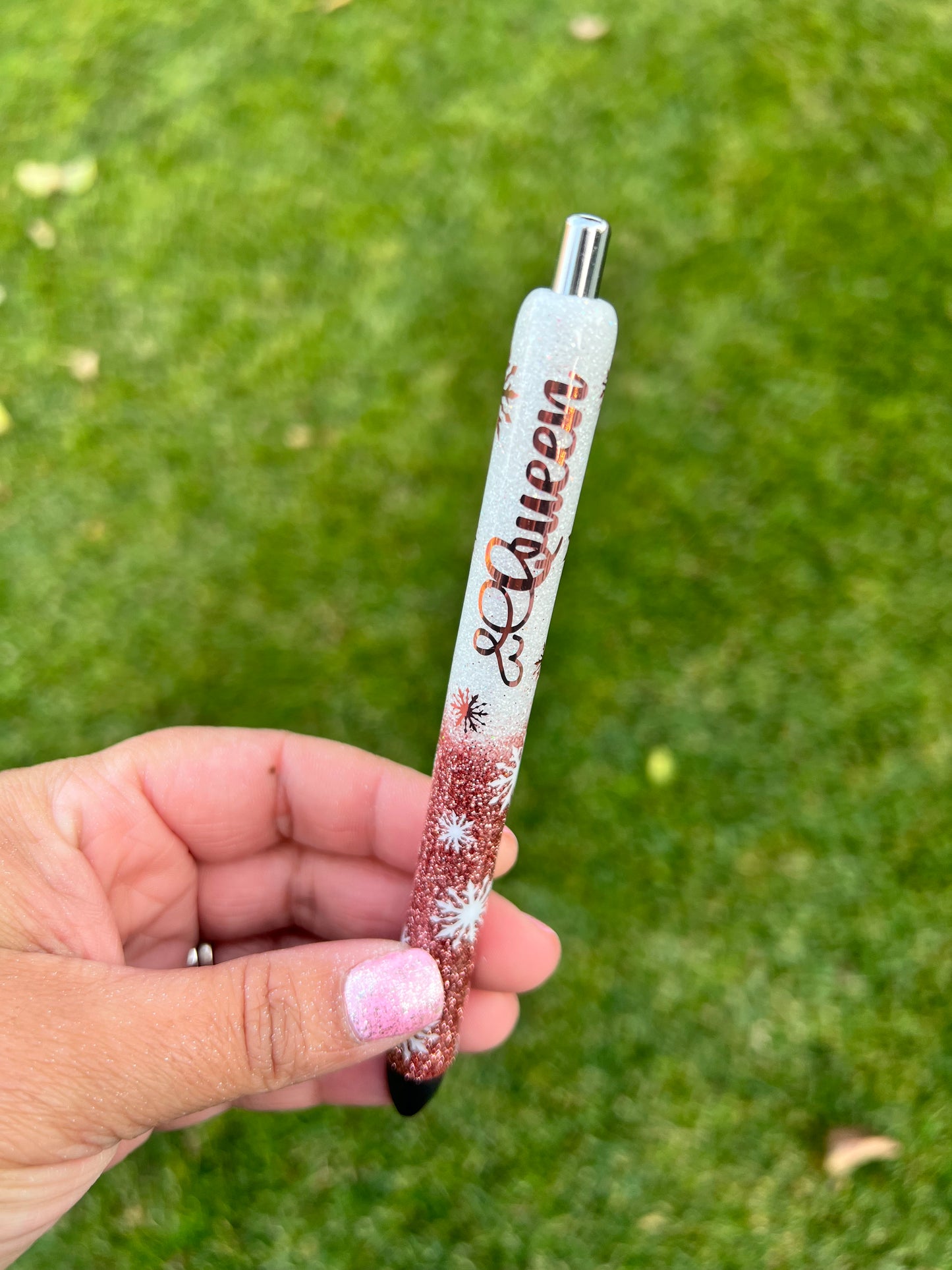 Ombre Rose Gold Snowflake Glitter Pen