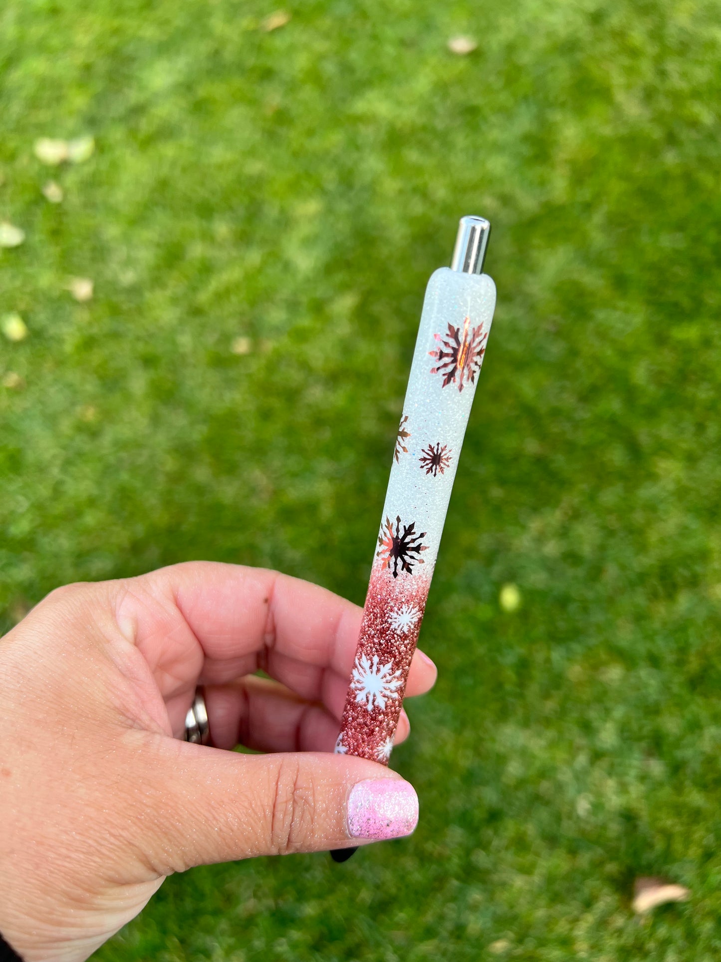 Ombre Rose Gold Snowflake Glitter Pen